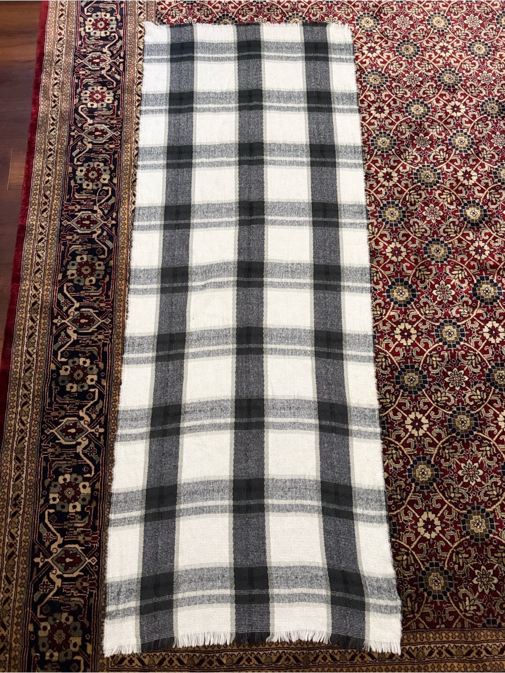 Primark Grey and White Knit Plaid Scarf